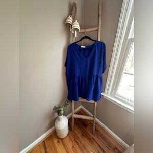 Women’s V-Neck Peplum Top - Royal Blue